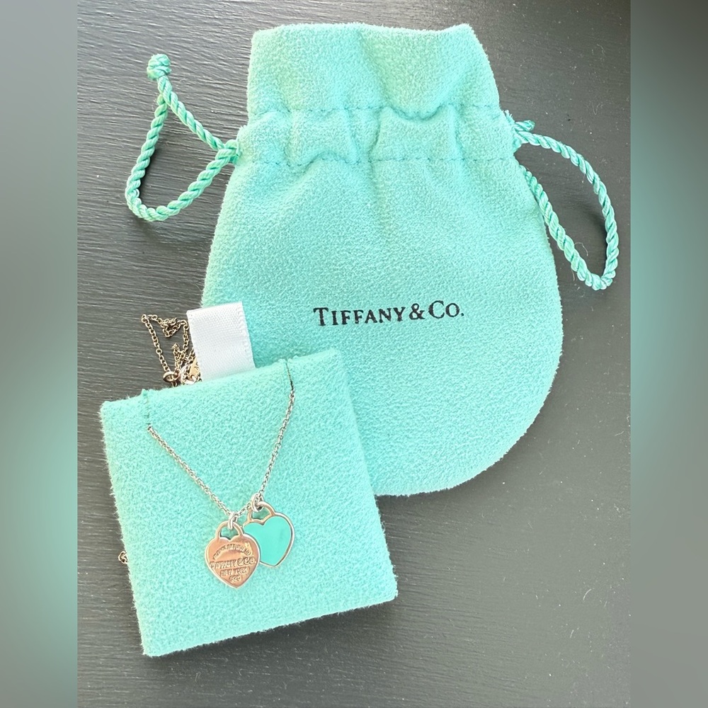 Tiffany & Co. Sterling Silver Heart Necklace with Blue Enamel Heart
